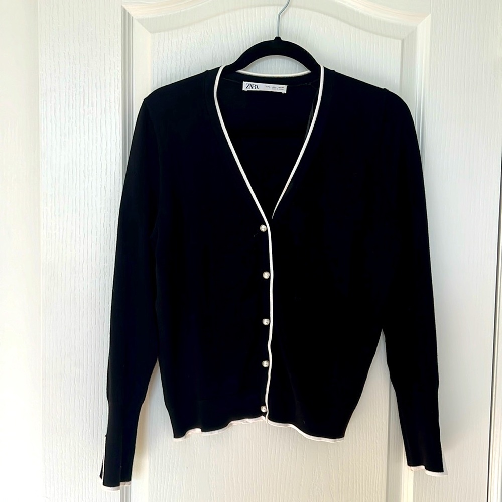 Zara Pearl Button Cardigan with contrast trim